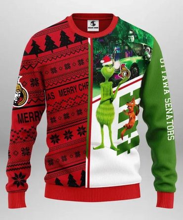 Ottawa Senators Grinch &amp; Scooby ? Doo Ugly Christmas Sweater, NHL Christmas Sweater