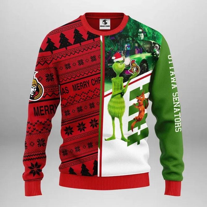 Ottawa Senators Grinch &amp; Scooby ? Doo Ugly Christmas Sweater, NHL Christmas Sweater