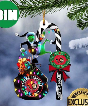Ottawa Senators NHL Grinch Candy Cane Custom Name Xmas Gifts Christmas Tree Decorations Ornament