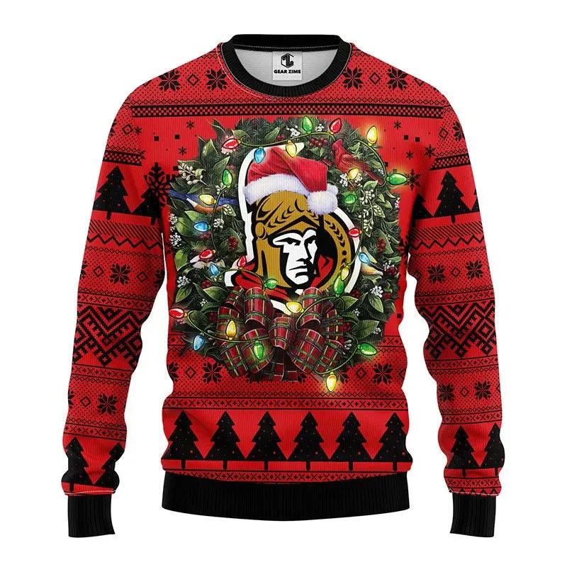 Ottawa Senators Santa Hat Ugly Christmas Sweater, NHL Christmas Sweater