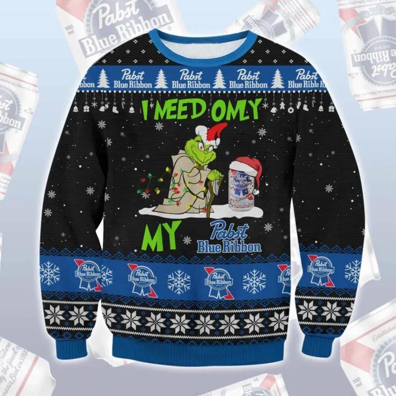 Pabst Blue Ribbon Grinch Need Ugly Sweater, Grinch Holiday Sweater