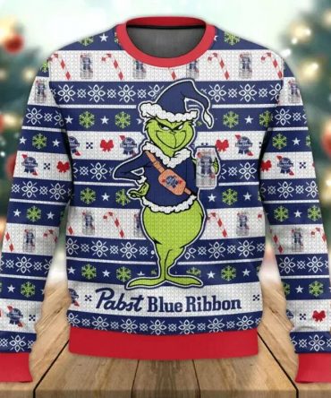 Pabst Blue Ribbon Grinch Ugly Sweater, Grinch Holiday Sweater