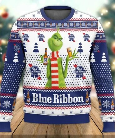 Pabst Blue Ribbon The Grinch Ugly Sweater, Grinch Holiday Sweater