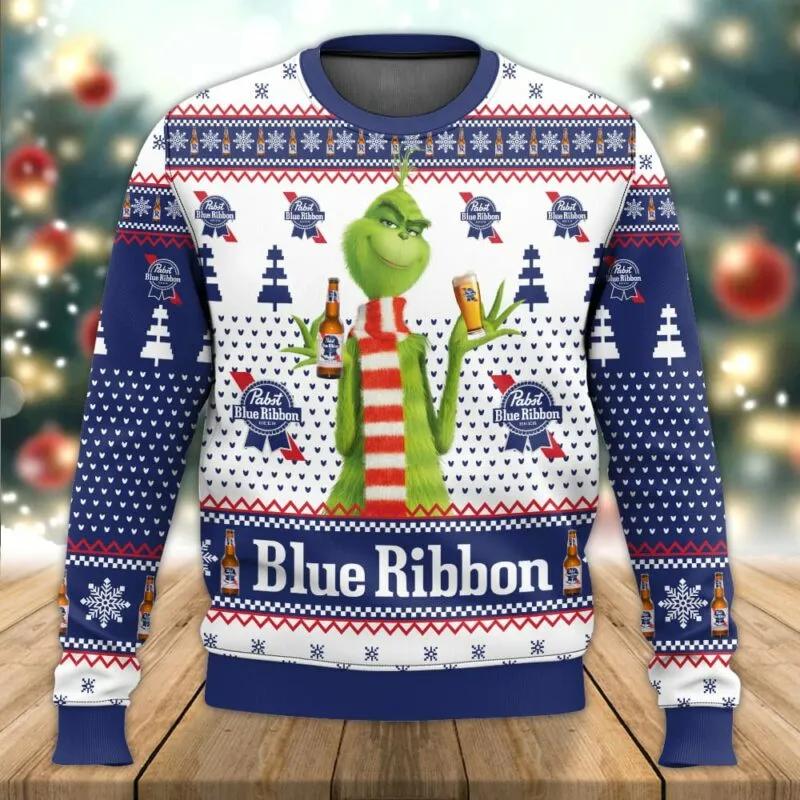 Pabst Blue Ribbon The Grinch Ugly Sweater, Grinch Holiday Sweater