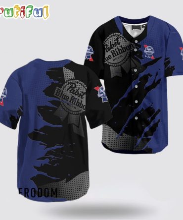 Pabst Blue Ribbon Metal Crack Pattern Baseball Jersey