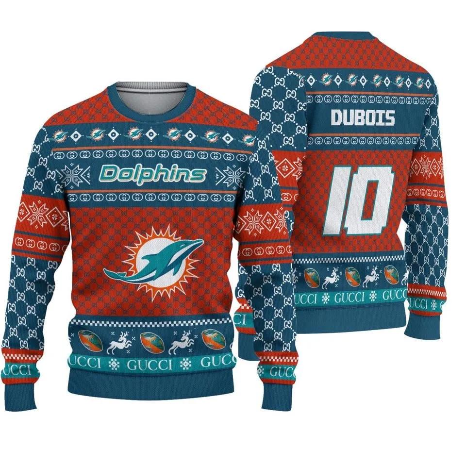 Personalized Miami Dolphins Ugly Christmas Sweater, NFL Christmas Sweater
