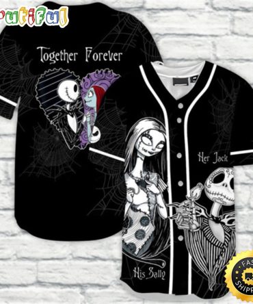 Personalized Jack Skellington And Sally Together 3D Baseball Jersey