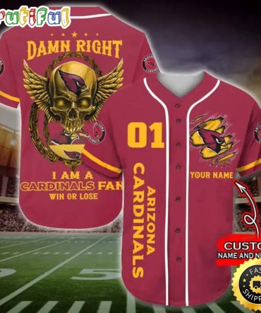 Personalized NFL Arizona Cardinals Baseball Jersey Art Skull