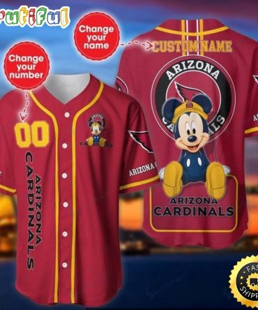Personalized NFL Arizona Cardinals Baseball Jersey Mickey Mouse