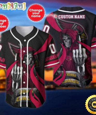 Personalized NFL Arizona Cardinals Baseball Jersey Shirt The Reaper Art Skull
