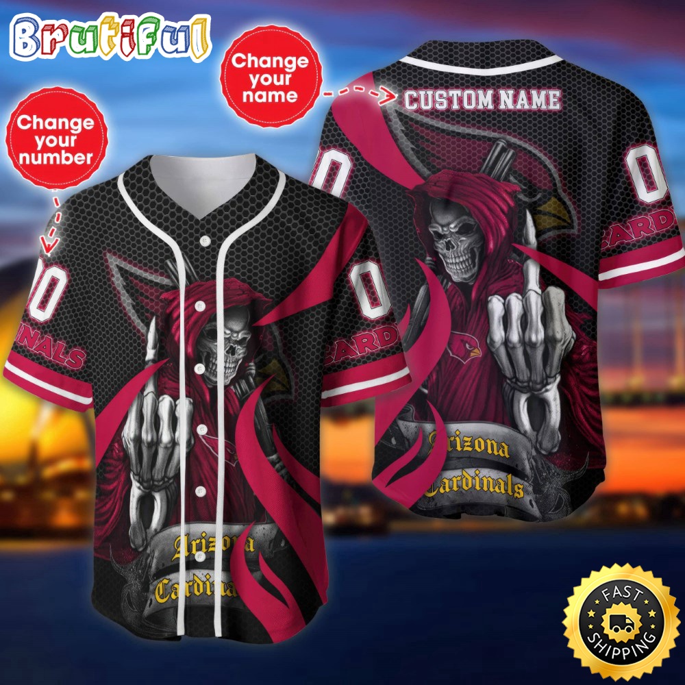 Personalized NFL Arizona Cardinals Baseball Jersey Shirt The Reaper Art Skull