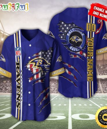 Personalized NFL Baltimore Ravens Baseball Jersey America Flagy America Flag Athletic Style Jerseys