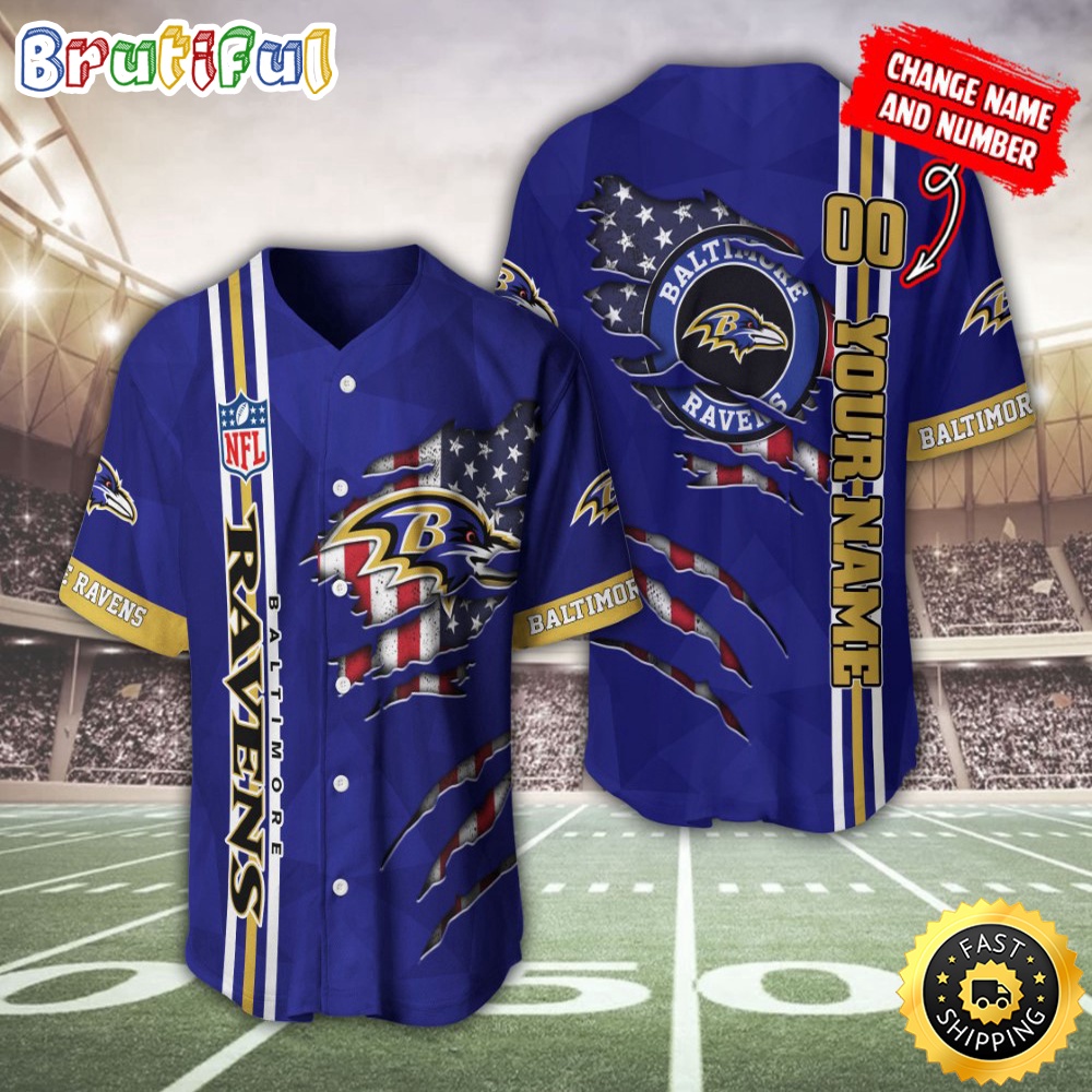 Personalized NFL Baltimore Ravens Baseball Jersey America Flagy America Flag Athletic Style Jerseys