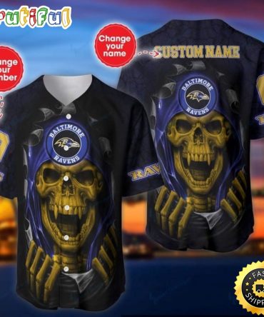 Personalized NFL Baltimore Ravens Baseball Jersey Vampire Skull