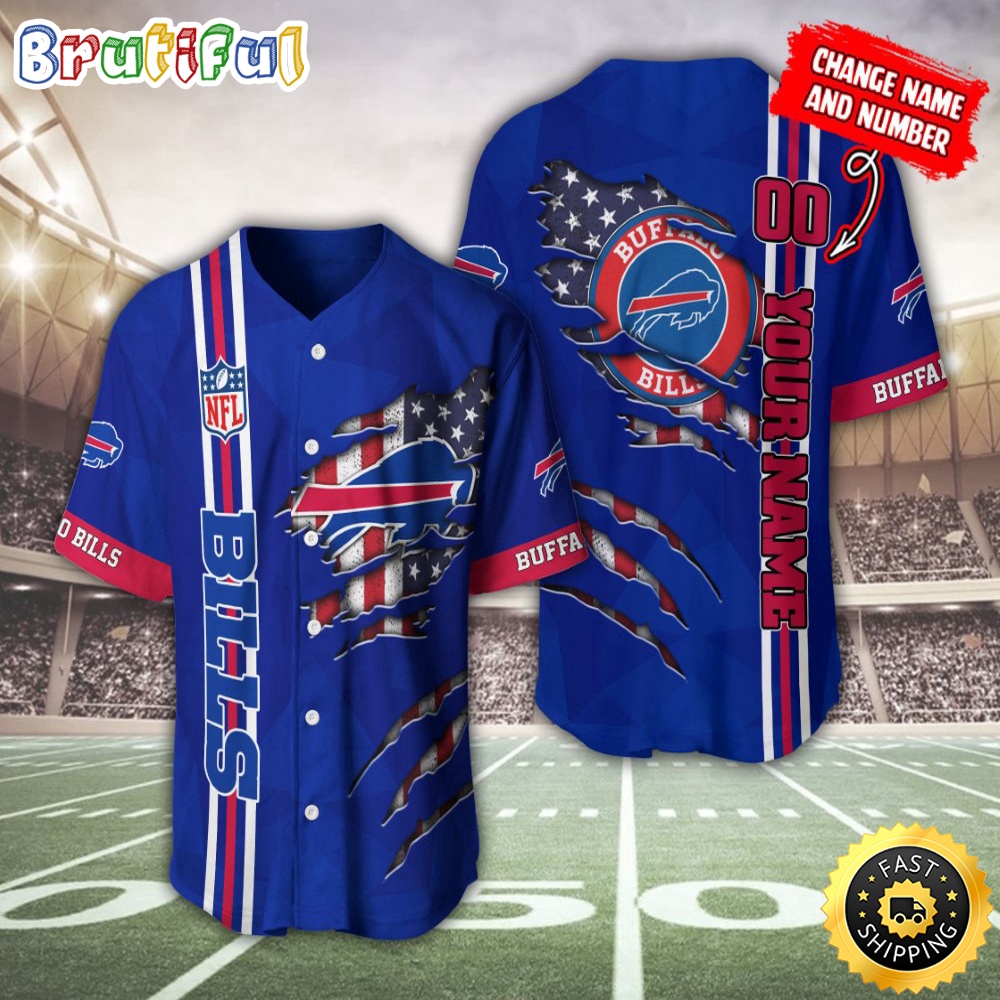 Personalized NFL Buffalo Bills Baseball Jersey America Flagy America Flag Athletic Style Jerseys