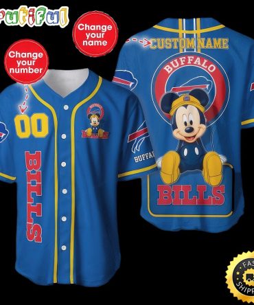 Personalized NFL Buffalo Bills Baseball Jersey Mickey Mouse