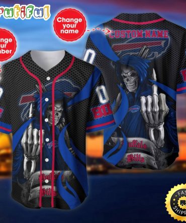 Personalized NFL Buffalo Bills Baseball Jersey Shirt The Reaper Art Skull