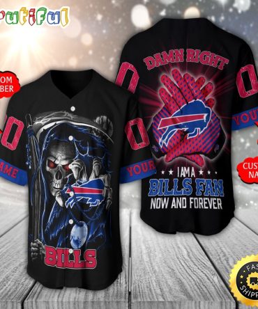 Personalized NFL Buffalo Bills Baseball Jersey Skull Damn Right