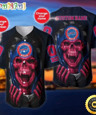 Personalized NFL Buffalo Bills Baseball Jersey Vampire Skull