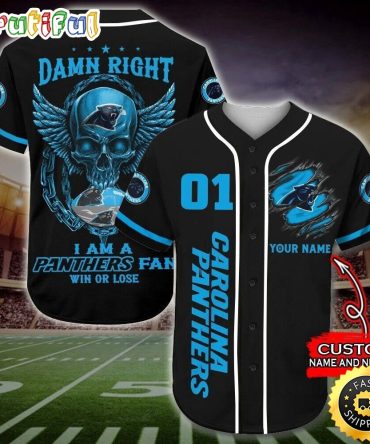 Personalized NFL Carolina Panthers Baseball Jersey Art Skull
