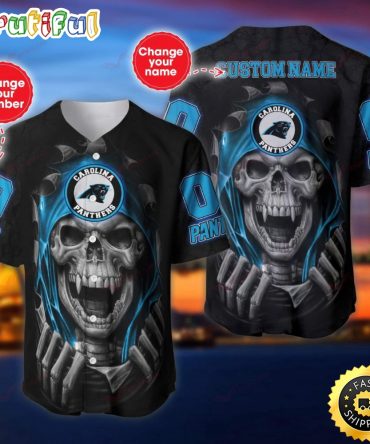 Personalized NFL Carolina Panthers Baseball Jersey Vampire Skull
