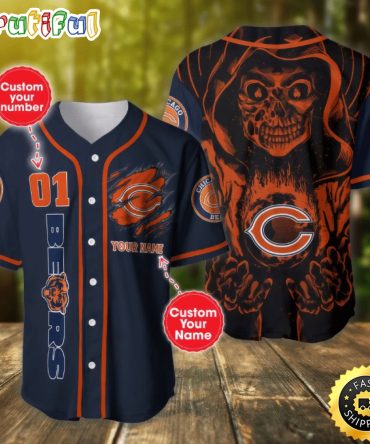 Personalized NFL Chicago Bears Baseball Jersey Art Skull