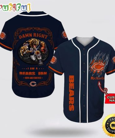 Personalized NFL Chicago Bears Baseball Jersey Fan Name