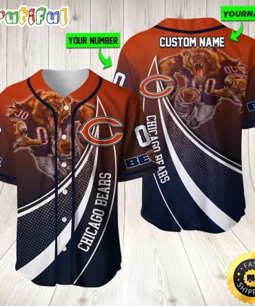 Personalized NFL Chicago Bears Baseball Jersey Mascot Art