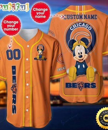 Personalized NFL Chicago Bears Baseball Jersey Mickey Mouse