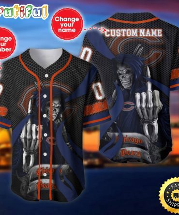 Personalized NFL Chicago Bears Baseball Jersey Shirt The Reaper Art Skull