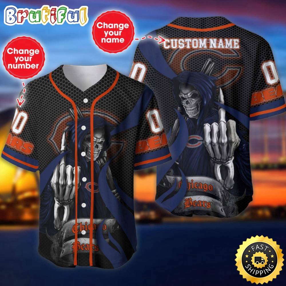 Personalized NFL Chicago Bears Baseball Jersey Shirt The Reaper Art Skull