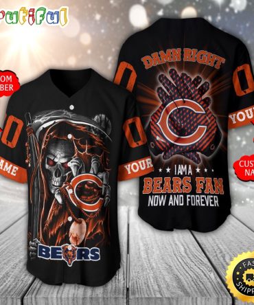 Personalized NFL Chicago Bears Baseball Jersey Skull Damn Right