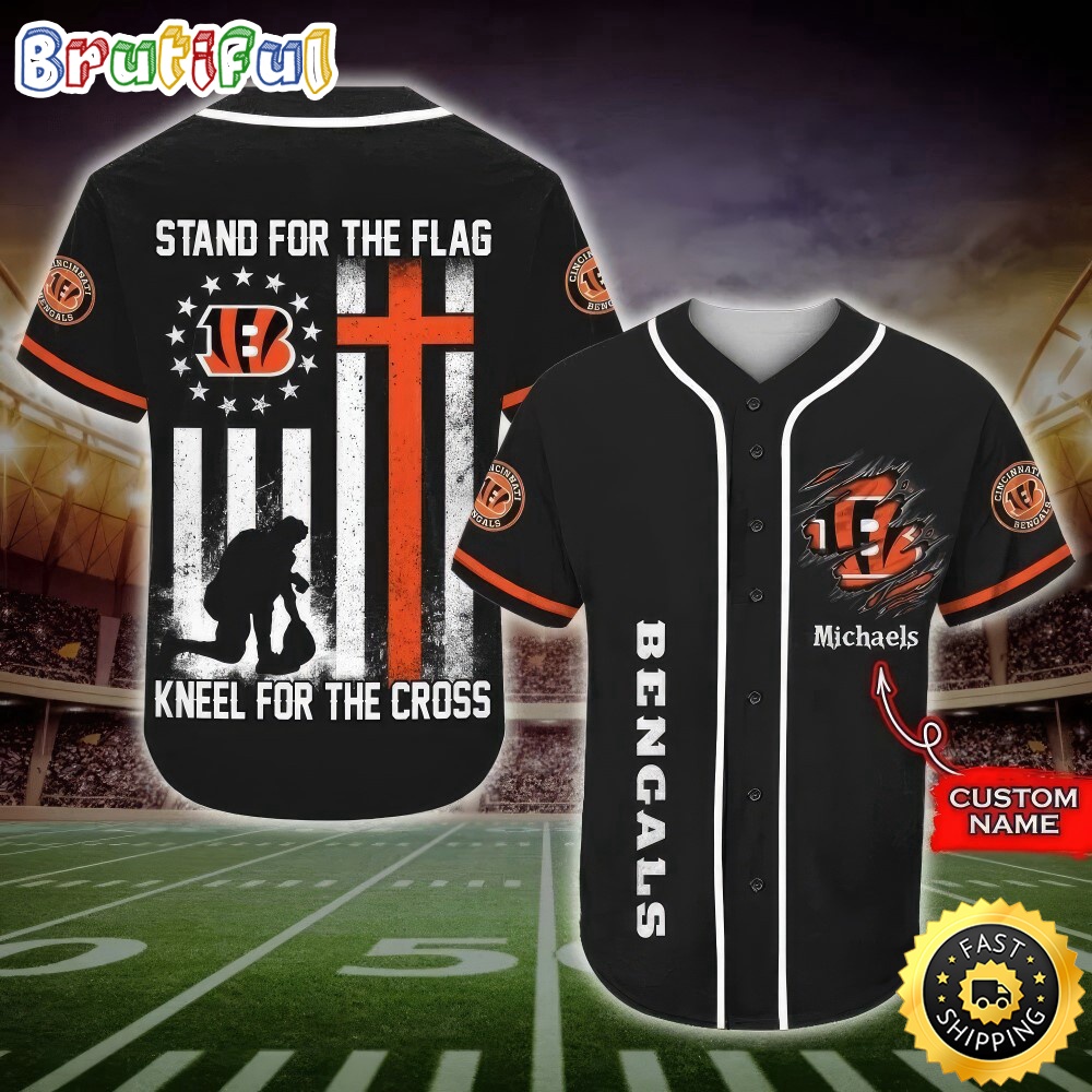 Personalized NFL Chicago Bears Baseball Jersey Stand For The Flag Kneel For The Cross