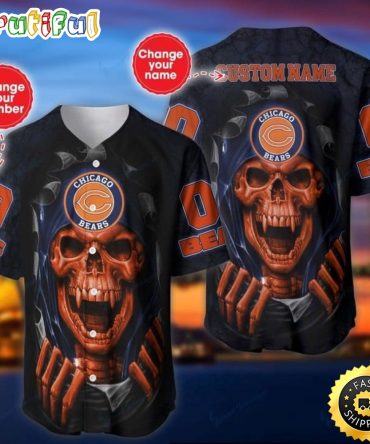 Personalized NFL Chicago Bears Baseball Jersey Vampire Skull