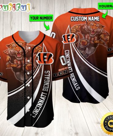 Personalized NFL Cincinnati Bengals Baseball Jersey Mascot Art