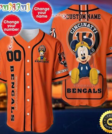 Personalized NFL Cincinnati Bengals Baseball Jersey Mickey Mouse