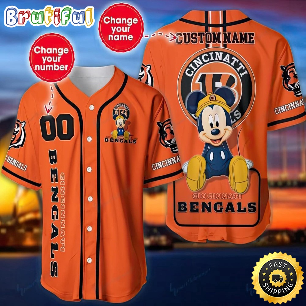 Personalized NFL Cincinnati Bengals Baseball Jersey Mickey Mouse