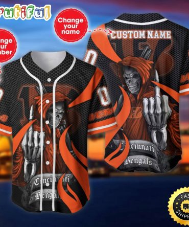 Personalized NFL Cincinnati Bengals Baseball Jersey Shirt The Reaper Art Skull