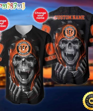 Personalized NFL Cincinnati Bengals Baseball Jersey Vampire Skull