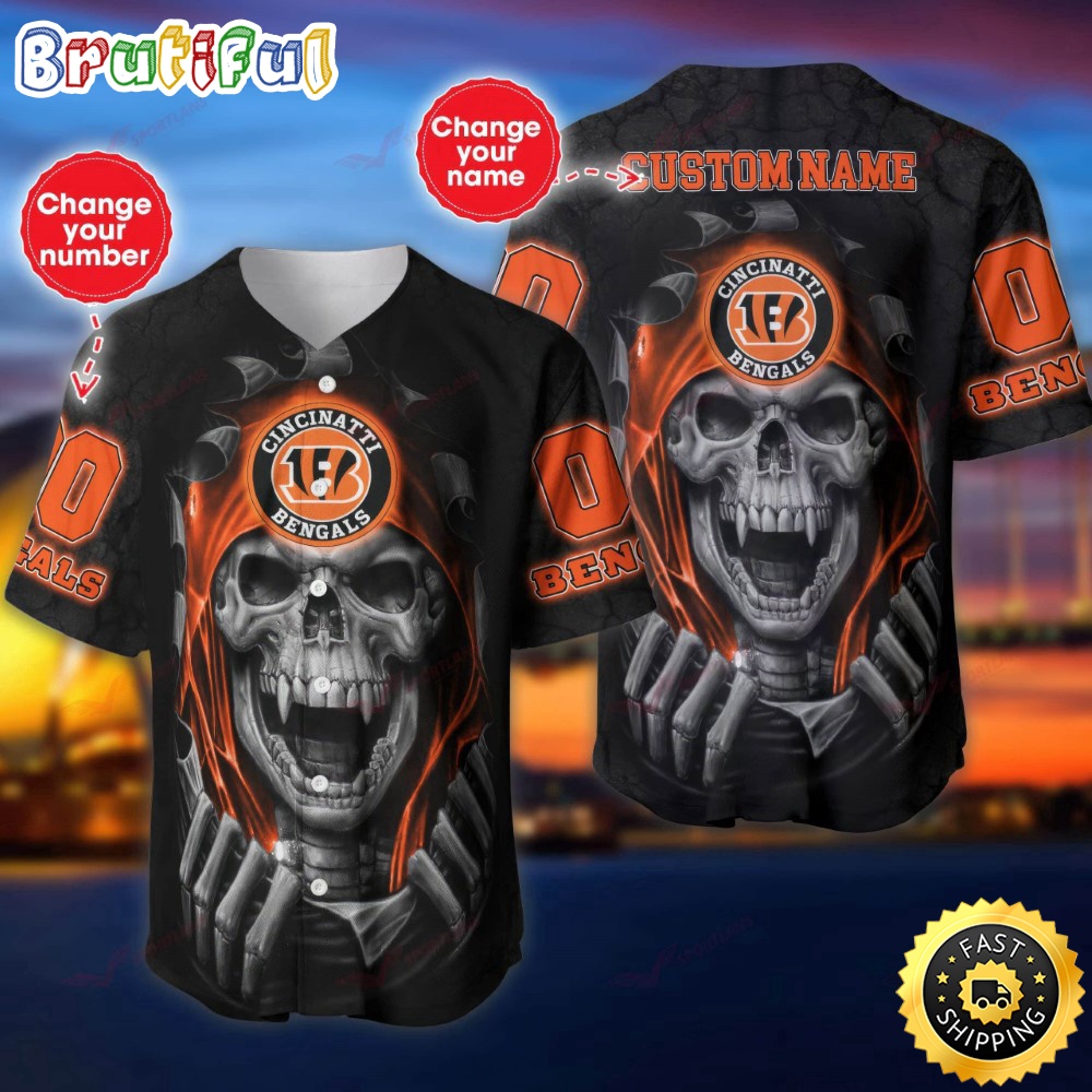 Personalized NFL Cincinnati Bengals Baseball Jersey Vampire Skull
