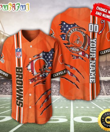 Personalized NFL Cleveland Browns Baseball Jersey America Flagy America Flag Athletic Style Jerseys
