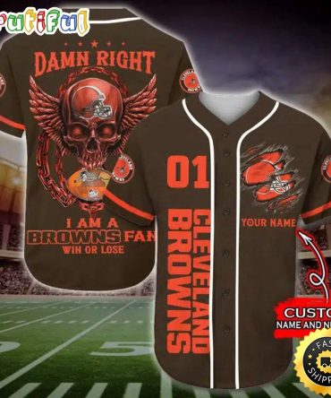 Personalized NFL Cleveland Browns Baseball Jersey Art Skull