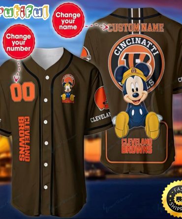 Personalized NFL Cleveland Browns Baseball Jersey Mickey Mouse