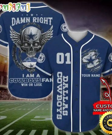 Personalized NFL Dallas Cowboys Baseball Jersey Art Skull