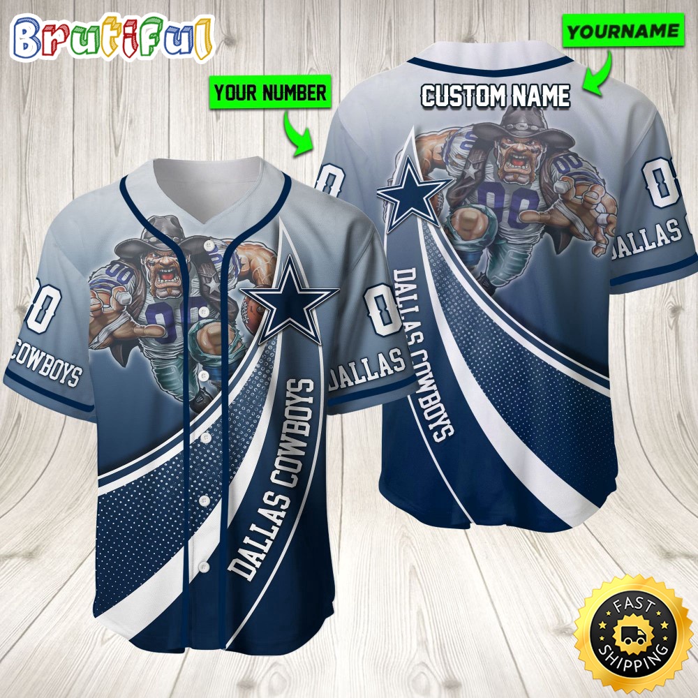 Personalized NFL Dallas Cowboys Baseball Jersey Mascot Art
