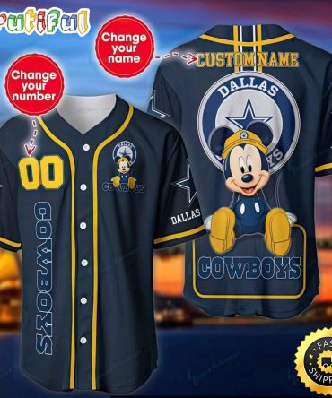 Personalized NFL Dallas Cowboys Baseball Jersey Mickey Mouse