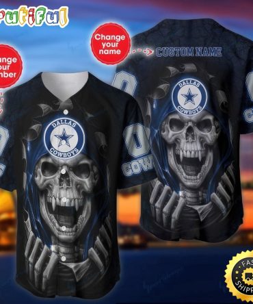 Personalized NFL Dallas Cowboys Baseball Jersey Vampire Skull
