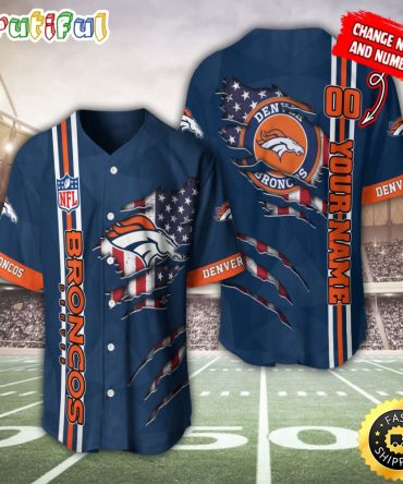 Personalized NFL Denver Broncos Baseball Jersey America Flagy America Flag Athletic Style Jerseys