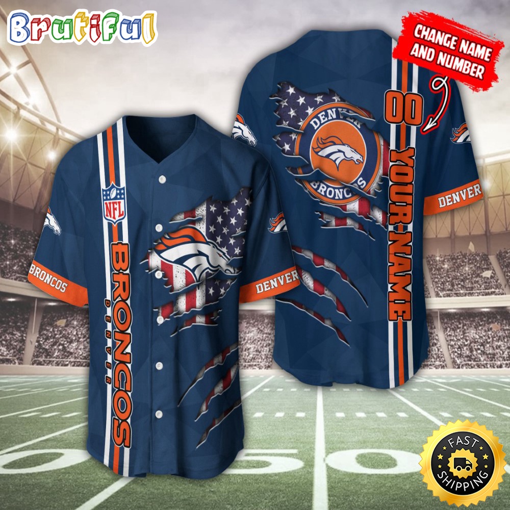 Personalized NFL Denver Broncos Baseball Jersey America Flagy America Flag Athletic Style Jerseys