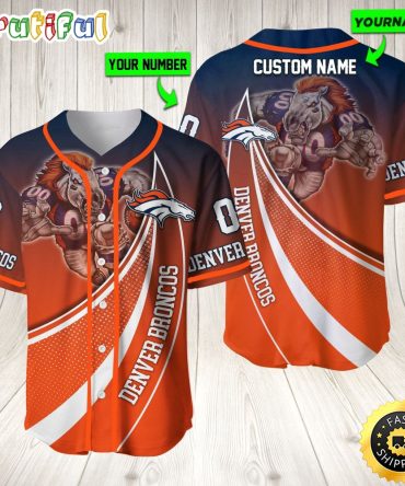 Personalized NFL Denver Broncos Baseball Jersey Mascot Art